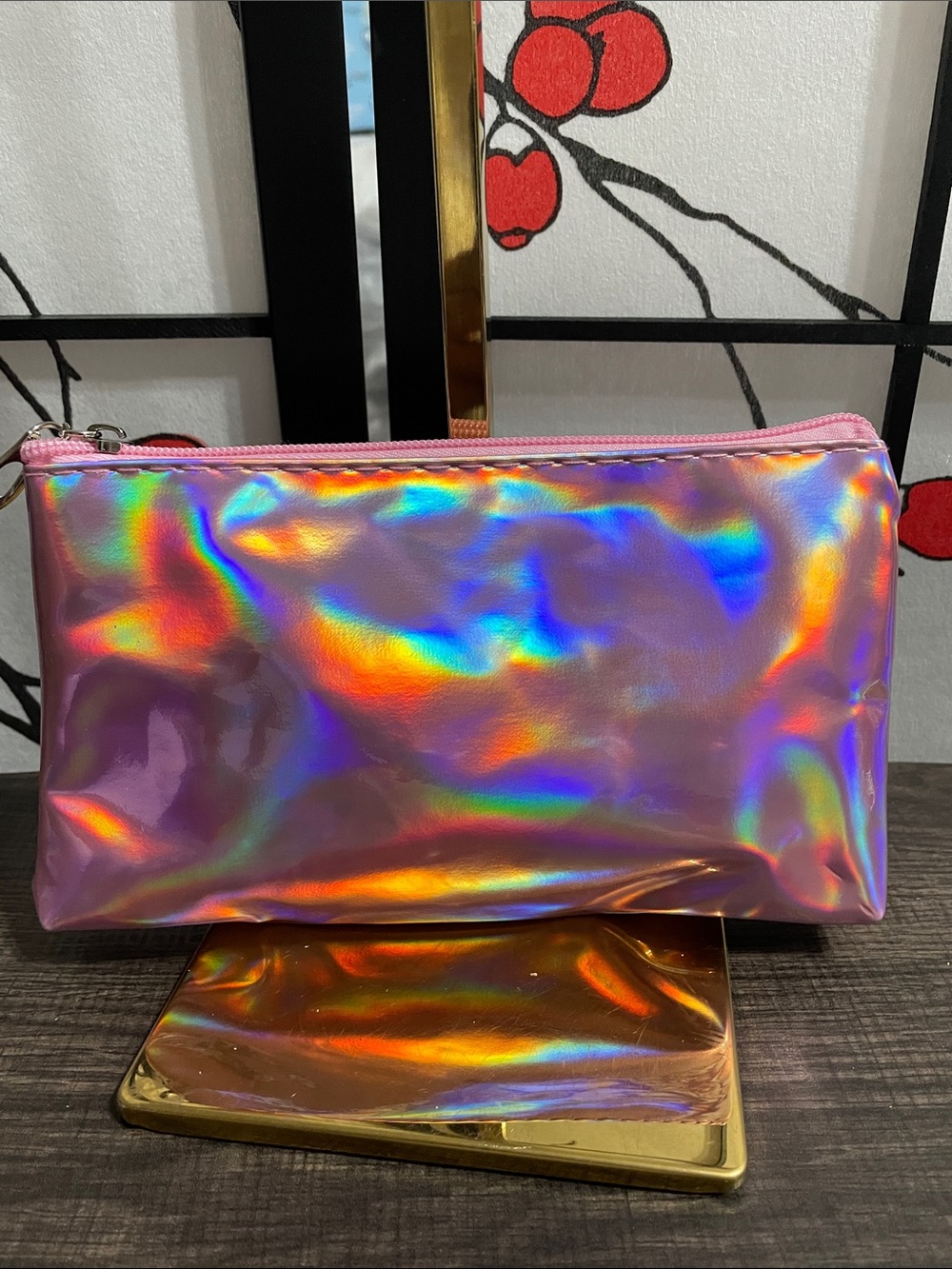 Holographic Pink Cosmetic Pouch - Sleek Iridescent Travel Bag